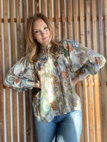 Paisley Printed Bubble Sleeve Blouse