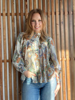 Paisley Printed Bubble Sleeve Blouse