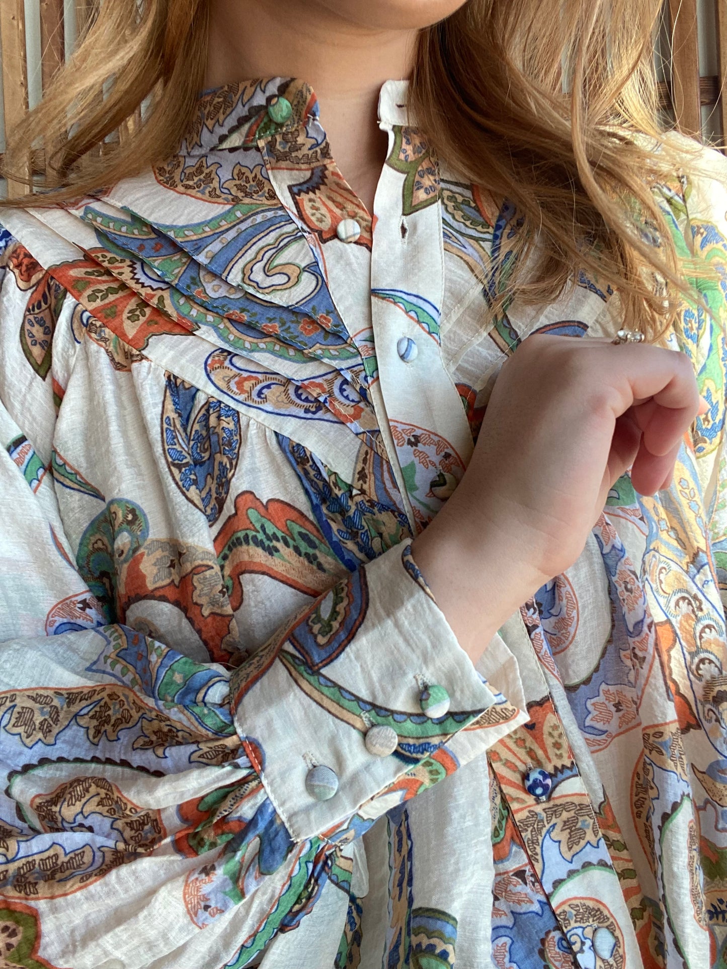 Paisley Printed Bubble Sleeve Blouse