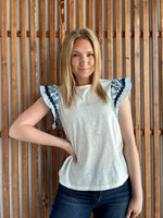 Flirty Flutter Sleeve Contrast Blouse