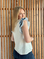 Flirty Flutter Sleeve Contrast Blouse