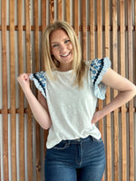 Flirty Flutter Sleeve Contrast Blouse