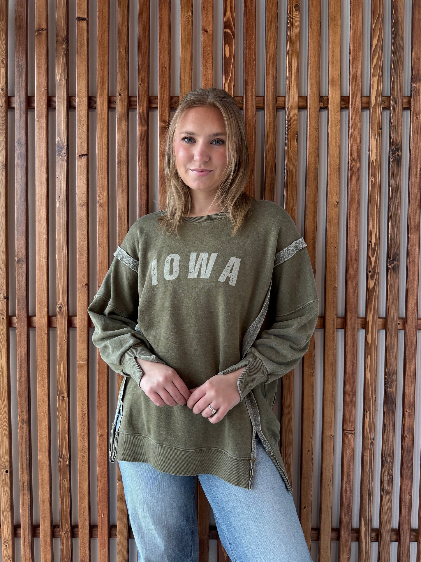Iowa Exposed Seam Sweatshirt - Olive