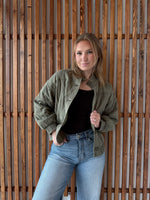 Washed Quilted Button Down Jacket - Olive