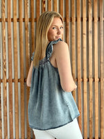Ruffled Square Neck Denim Tank