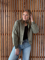 Washed Quilted Button Down Jacket - Olive