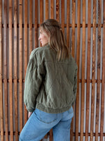 Washed Quilted Button Down Jacket - Olive
