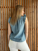 Frilly Ruffle Trim Chambray Tank Top