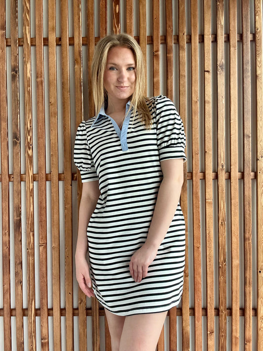 Stripe Contrast Collared Mini Dress