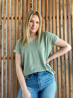 Soft Melange Hacci V-neck Tee - Light Olive