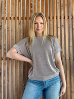 Corded Rib Short Sleeve Top - Brown