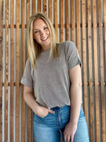 Corded Rib Short Sleeve Top - Brown