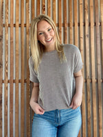 Corded Rib Short Sleeve Top - Brown