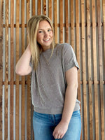 Corded Rib Short Sleeve Top - Black