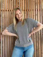 Corded Rib Short Sleeve Top - Black