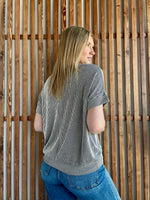 Corded Rib Short Sleeve Top - Black