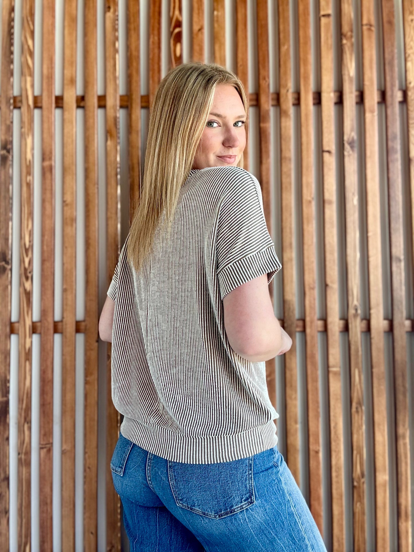 Corded Rib Short Sleeve Top - Mocha