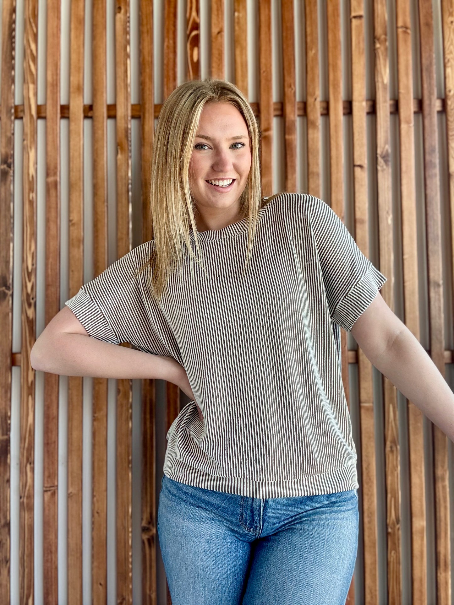 Corded Rib Short Sleeve Top - Mocha