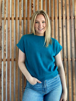 Banded Bottom Short Sleeve Sweater - Ocean Teal