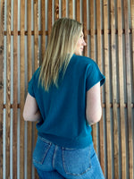 Banded Bottom Short Sleeve Sweater - Ocean Teal