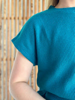 Banded Bottom Short Sleeve Sweater - Ocean Teal