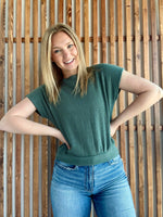 Banded Bottom Short Sleeve Sweater - Ash Jade