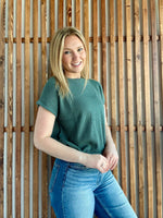 Banded Bottom Short Sleeve Sweater - Ash Jade