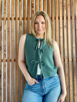 Tie Front Sweater Vest - Ash Jade