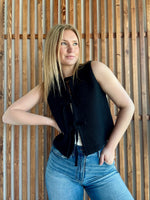Tie Front Sweater Vest - Black