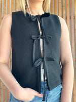 Tie Front Sweater Vest - Black
