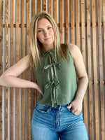 Tie Front Sweater Vest - Light Olive