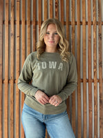 Iowa Distressed Crew Sweatshirt - Olive