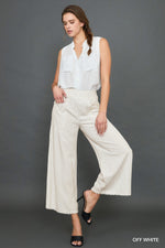 Off White Linen Blend Striped Wide Leg Pants