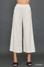 Off White Linen Blend Striped Wide Leg Pants