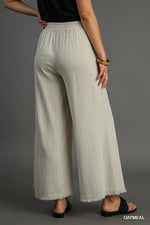 Oatmeal Linen Blend Striped Wide Leg Pants