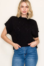 Mock Neck Extended Short Sleeve Sweater - Black