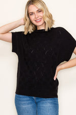 Mock Neck Extended Short Sleeve Sweater - Black