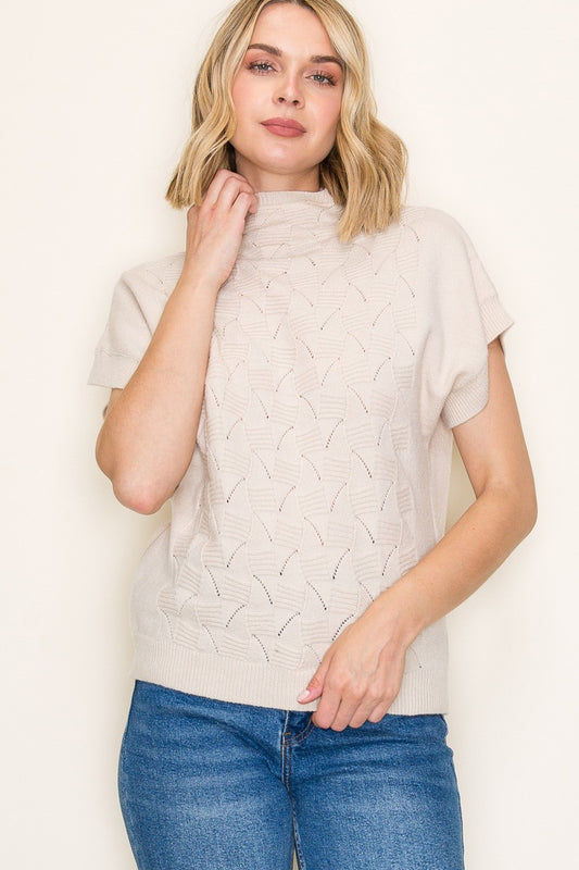 Mock Neck Extended Short Sleeve Sweater - Oatmeal