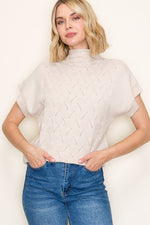 Mock Neck Extended Short Sleeve Sweater - Oatmeal