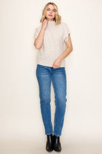 Mock Neck Extended Short Sleeve Sweater - Oatmeal