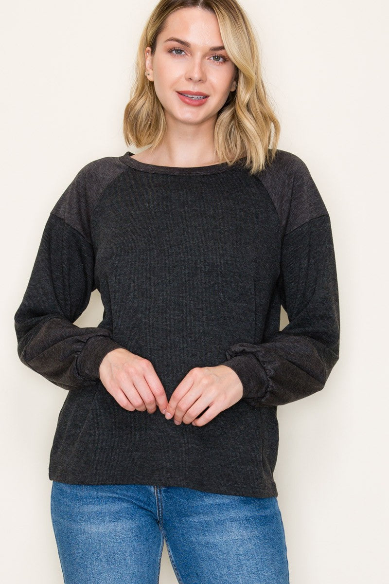 Monaco Rib Long Sleeve - Charcoal