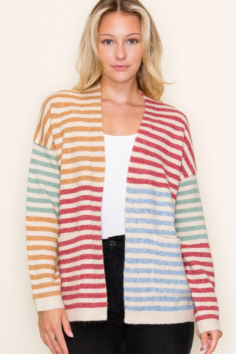 Multi Color Striped Sweater Cardigan