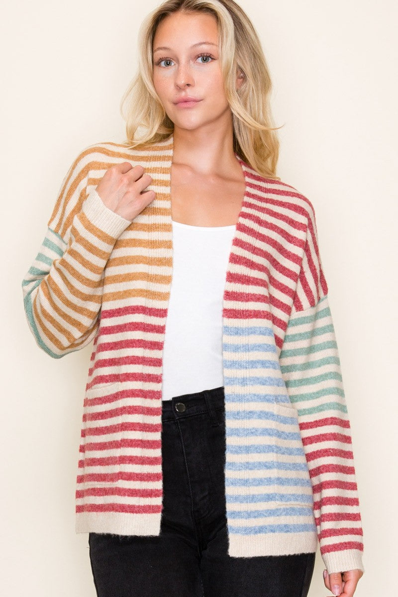 Multi Color Striped Sweater Cardigan