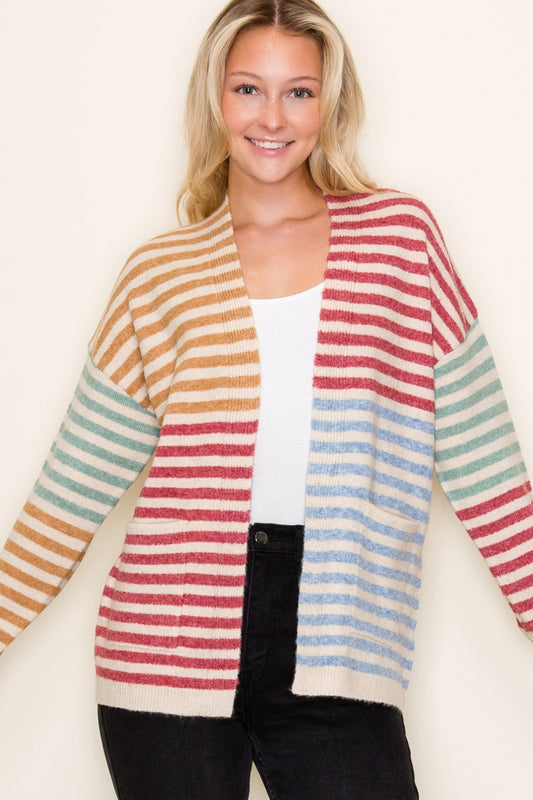 Multi Color Striped Sweater Cardigan