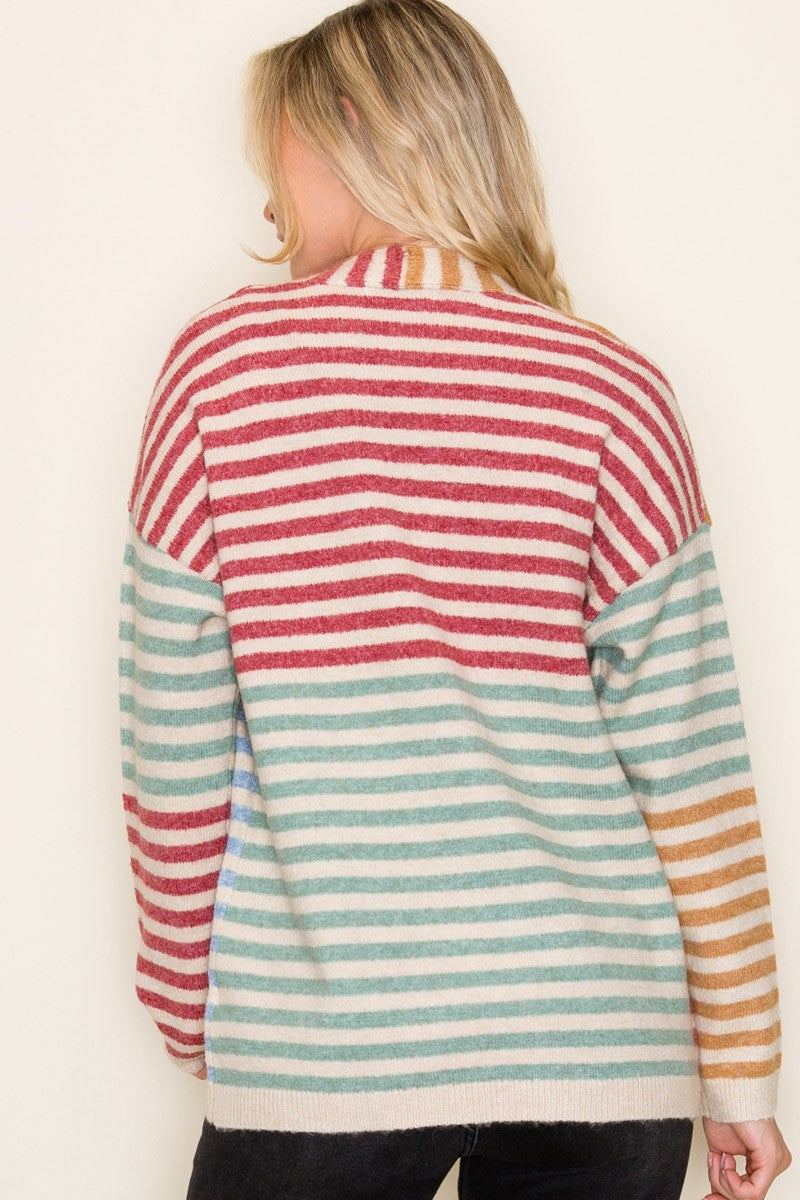 Multi Color Striped Sweater Cardigan