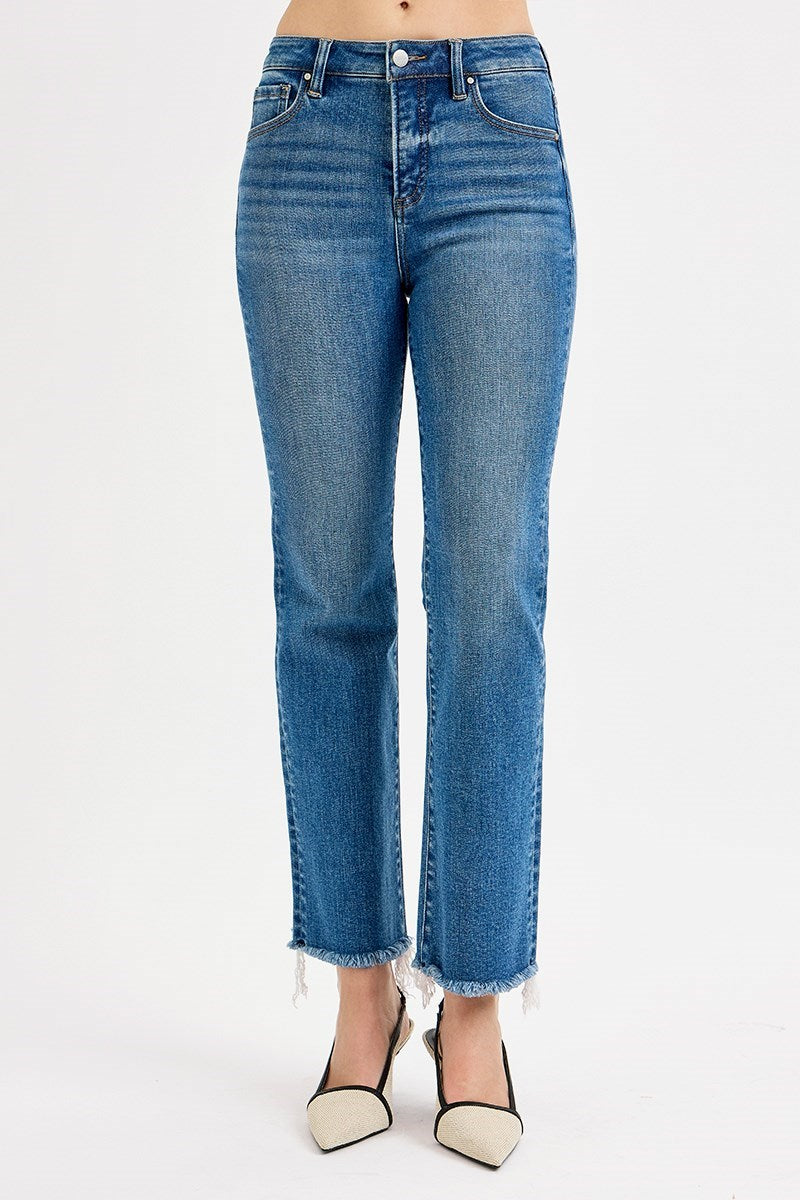 Ruby TC HR Crop Straight Raw Hem Risen Jeans - Medium