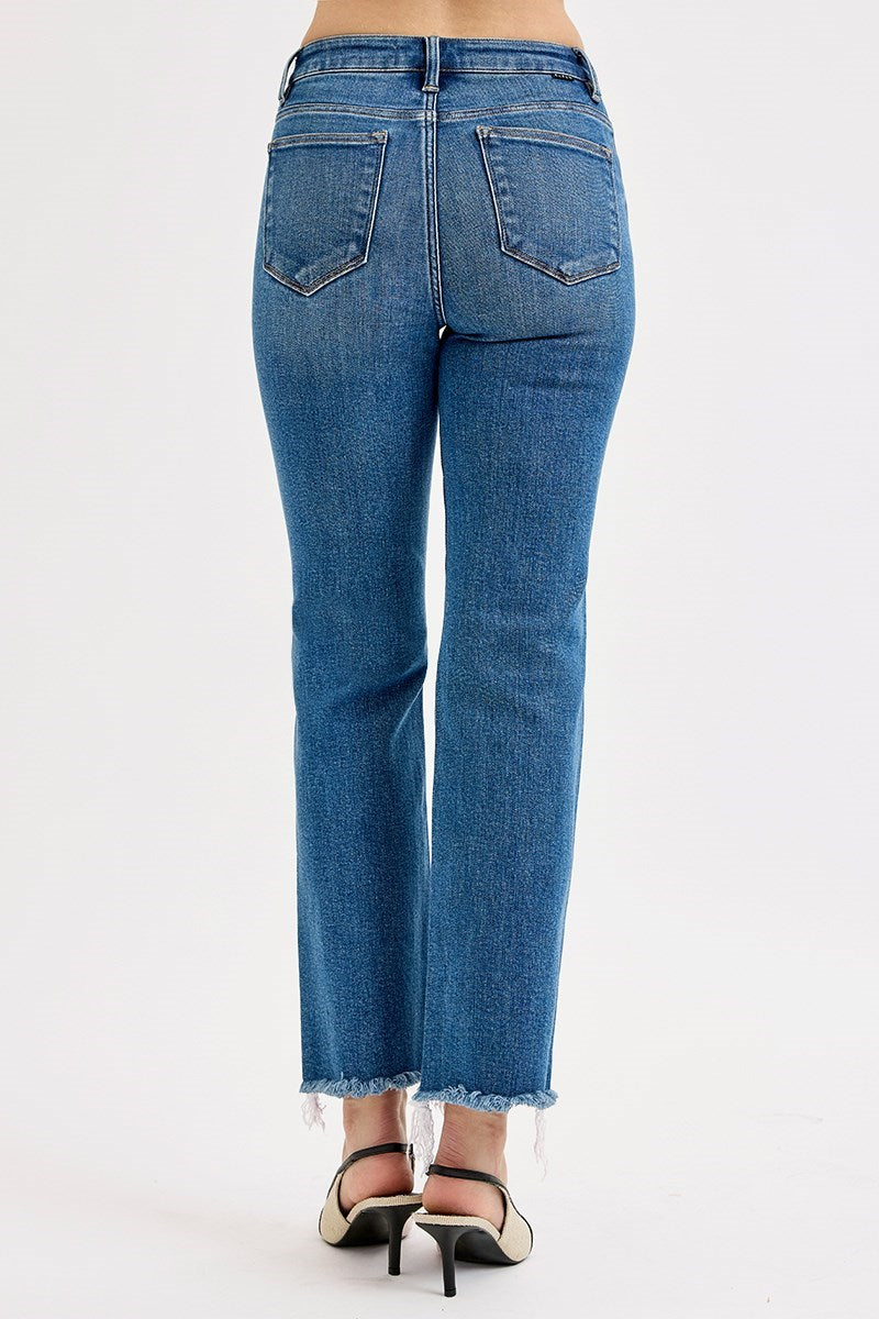 Ruby TC HR Crop Straight Raw Hem Risen Jeans - Medium