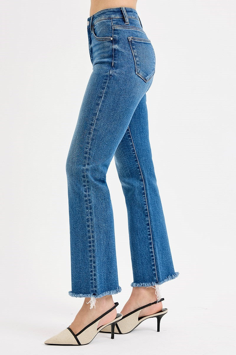 Ruby TC HR Crop Straight Raw Hem Risen Jeans - Medium