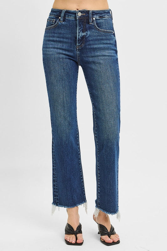 Ruby TC HR Crop Straight Raw Hem Risen Jeans
