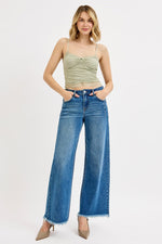 Maya Slouchy Wide Leg Fray Hem Risen Jeans